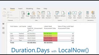 use duration.days and localnow() for # days until/since a date in power bi using power query editor
