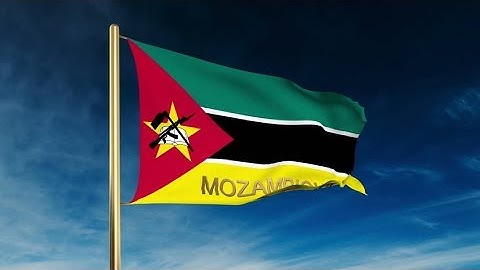 4K Mozambique flag slider style with title. Waving in the wind with cloud background animation