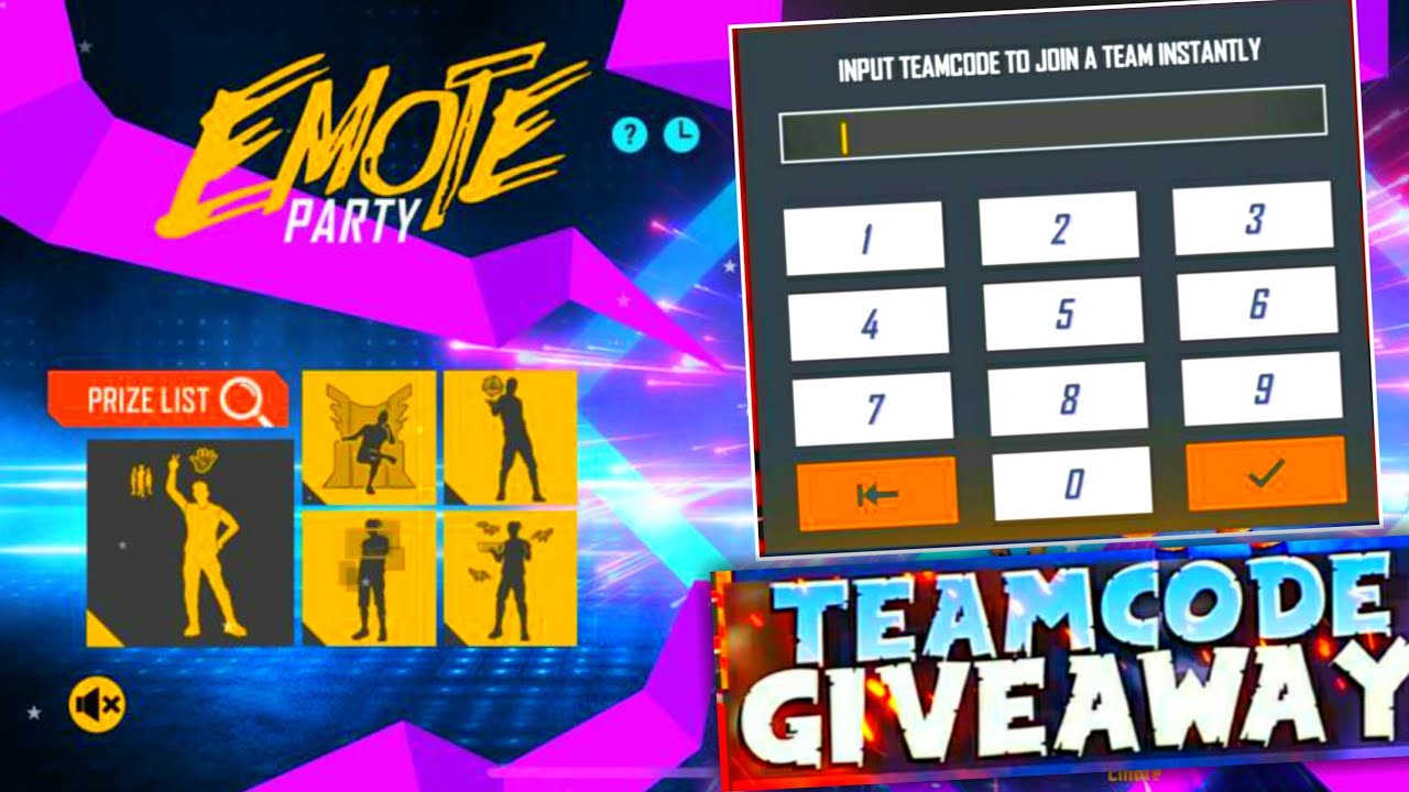 Emote Party Event Team Code Giveaway ||Free Fire Live Team Code ...