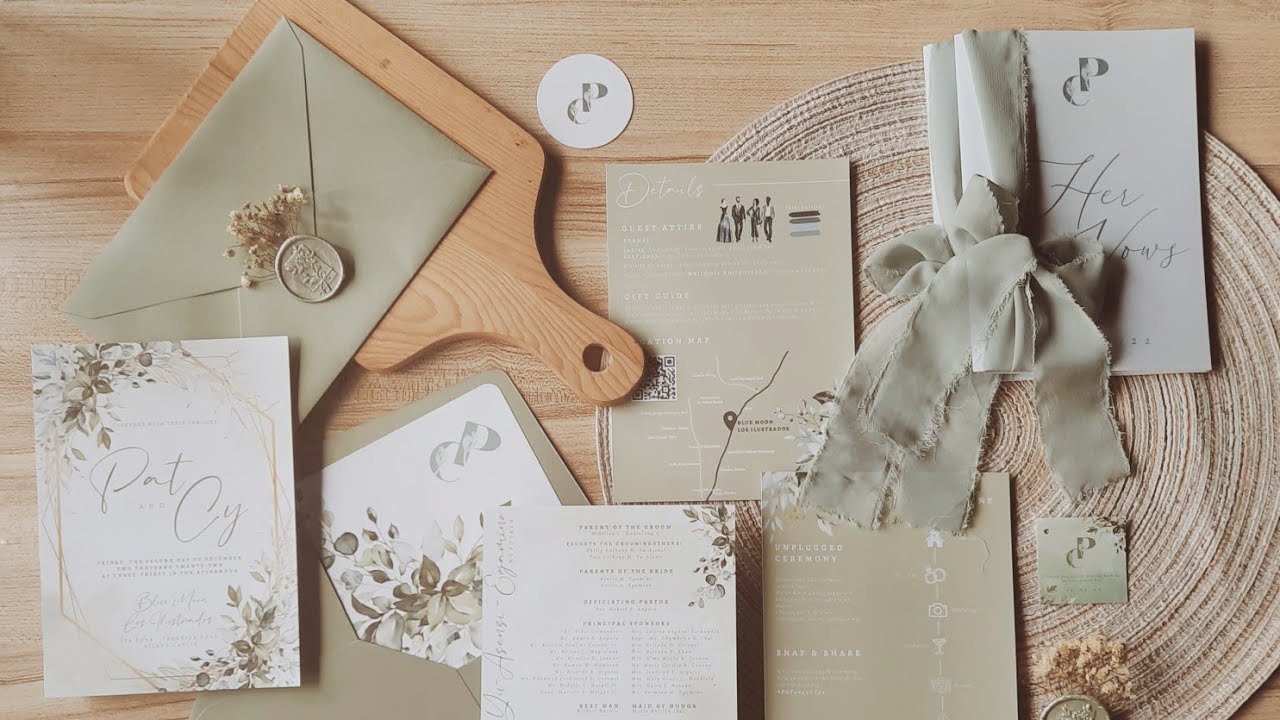 pat & cy | dainty sage green and dusty blue wedding invites | AN Designs Studio