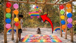 Rainbow Donkey Pinata Challenge 🌈 | Candy Rain Game | Kids Fun Village Challenge