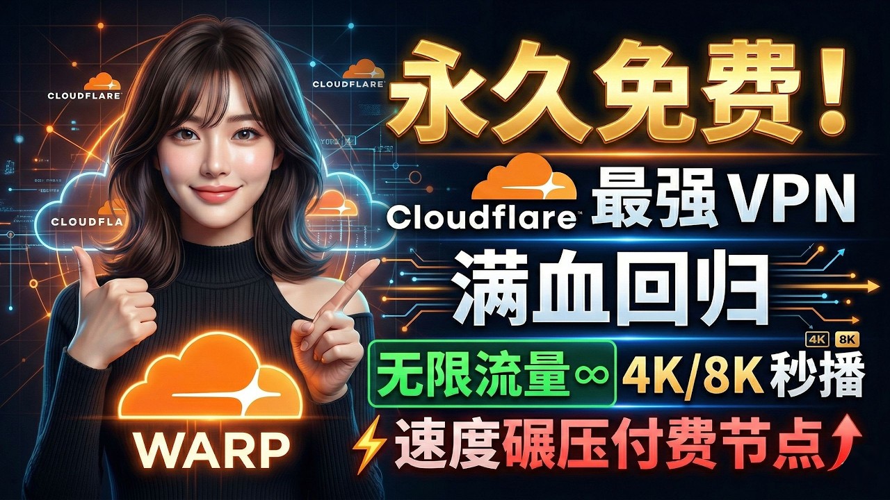 永久免费！Cloudflare 最强 VPN 满血回归，无限流量 4K/8K 秒播，速度碾压付费节点！