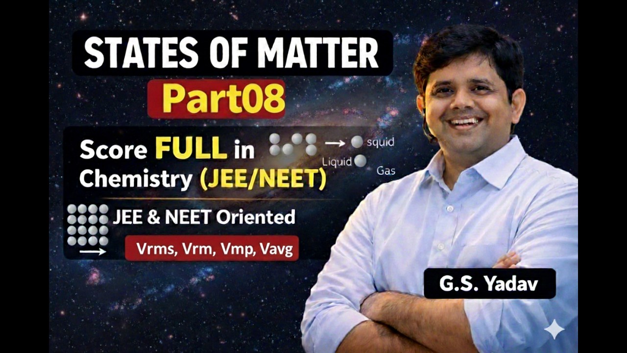 States of Matter -08  Molecular Speeds || Vrms||Vmp ||Vavg. | K.E| Avg K.E|  Maxwell Boltzman Curve|