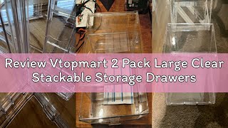 Review Vtopmart 2 Pack Large Clear Stackable Storage Drawers 27QT, Easily Assemble Plastic Closet St