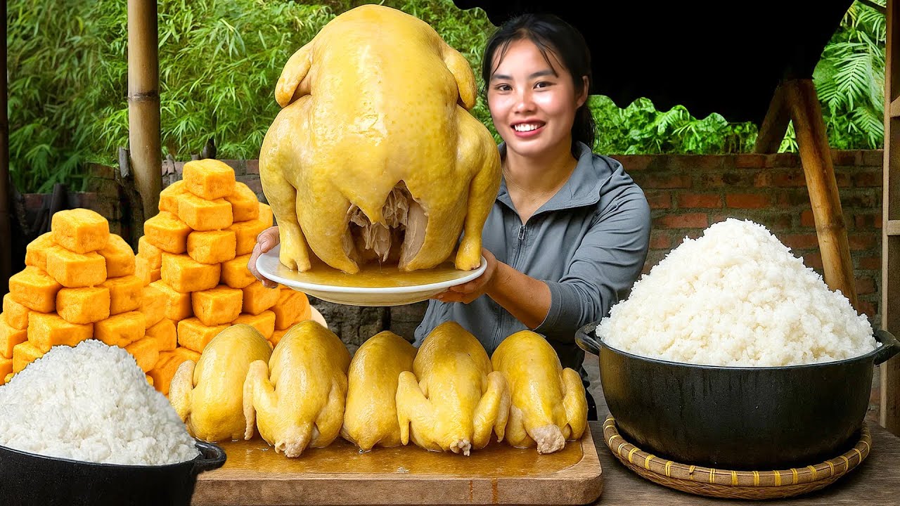 Harvest Green chives to sell at the market - Cook giant boiled chicken & fried tofu with single mom