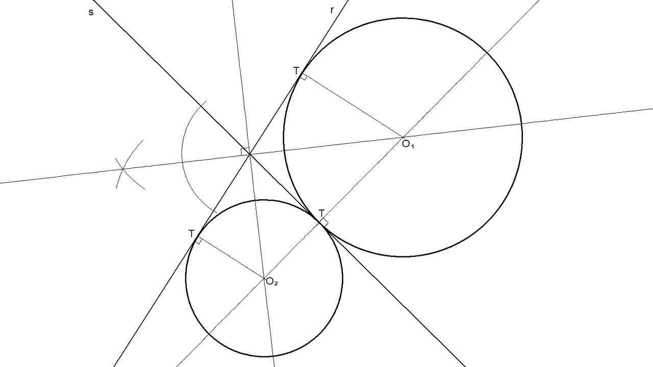 Circunferencias tangentes a dos rectas que se cortan dado el punto de tangencia en una de ellas RRP