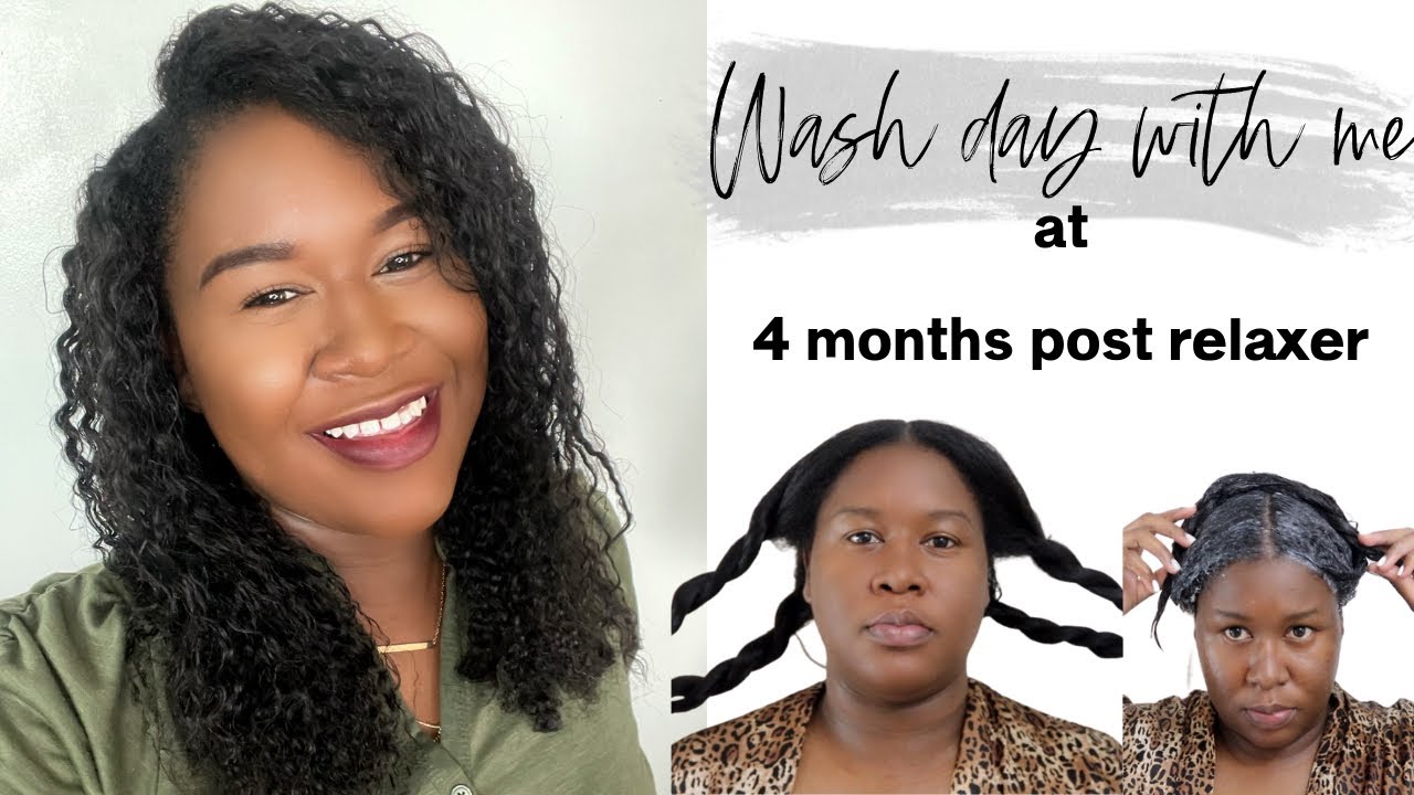 Wash day with me at 4 months post Relaxer | Relaxed Hair Routine - YouTube
