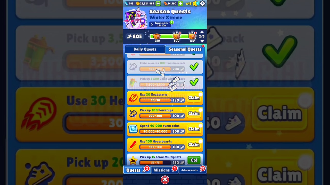 Subway Surfers Winter Xtreme 2026 - Claiming Rewards in SEASON QUESTS 