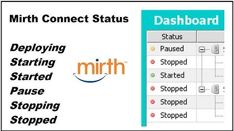 33 Mirth Connect Dashboard Status : Deploying,  Starting,  Started, Pause Stopping, Stopped HALT.