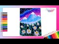 Cómo dibujar un PAISAJE de MONTAÑA Y FLORES - dibujos de paisajes fáciles Paso a paso