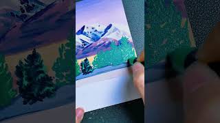 Bringing a peaceful mountain landscape to life, one brushstroke at a time. 🎨🏔️