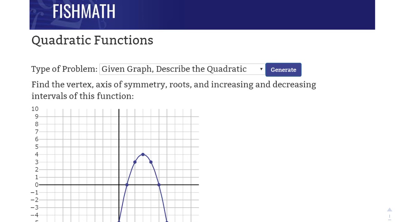 Given Graph, Describe the Quadratic Function - FishMath.com - YouTube