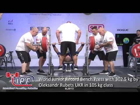 World Junior Record Bench Press with 302.5 kg by Oleskandr Rubets UKR in 105 kg class