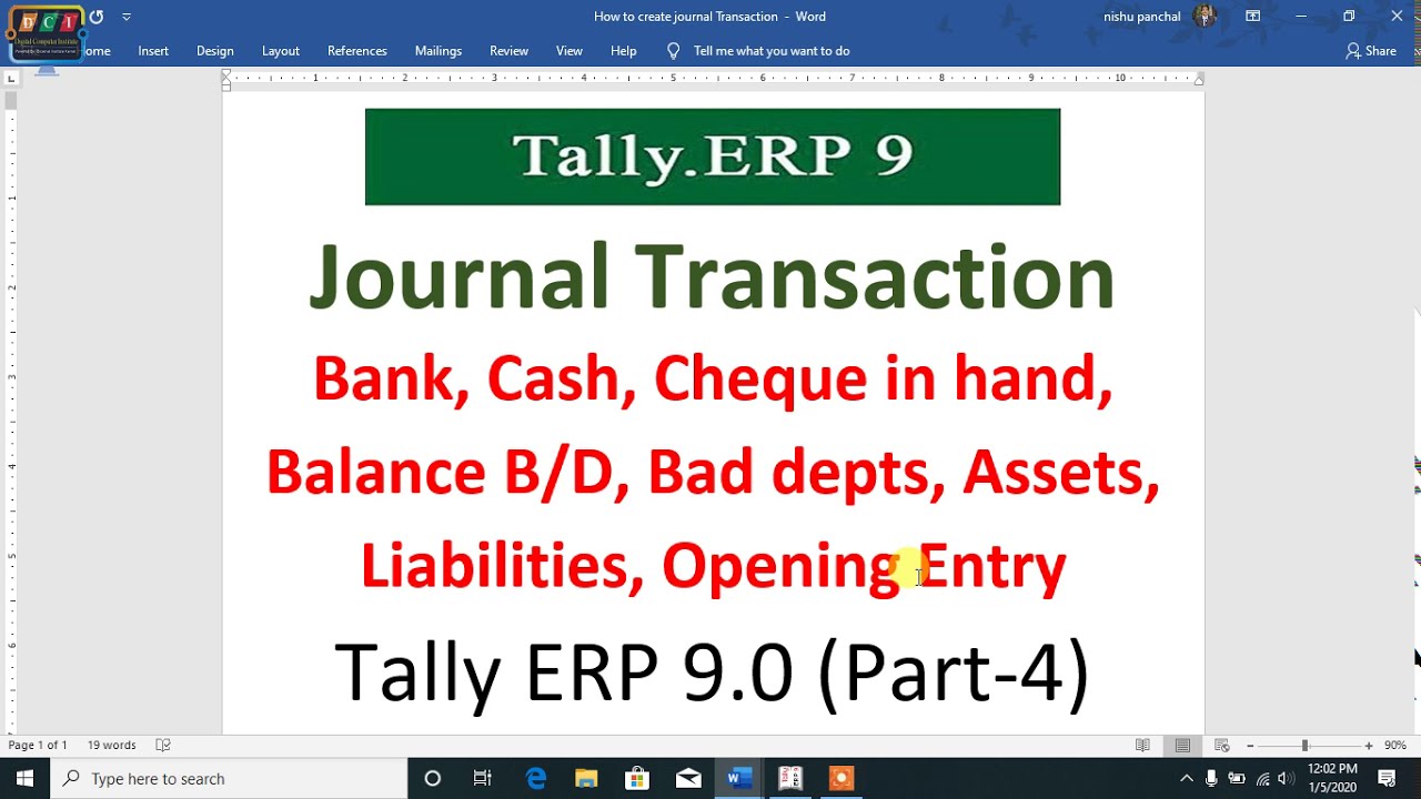 How to create journal transaction in tally Part4 YouTube