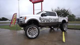 2018 F250 King Ranch on THIRTY by 16 inch wheels skates in the valley of Texas! Pharr Texas shop!