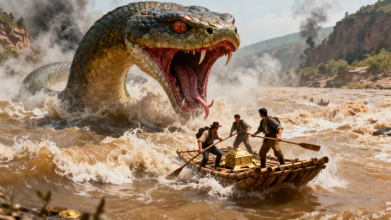 【Monster Movie】浮棺出巨蛇现，探险队黄河夺宝惹怒上古巨蛇，少年带领村民绝地反击！