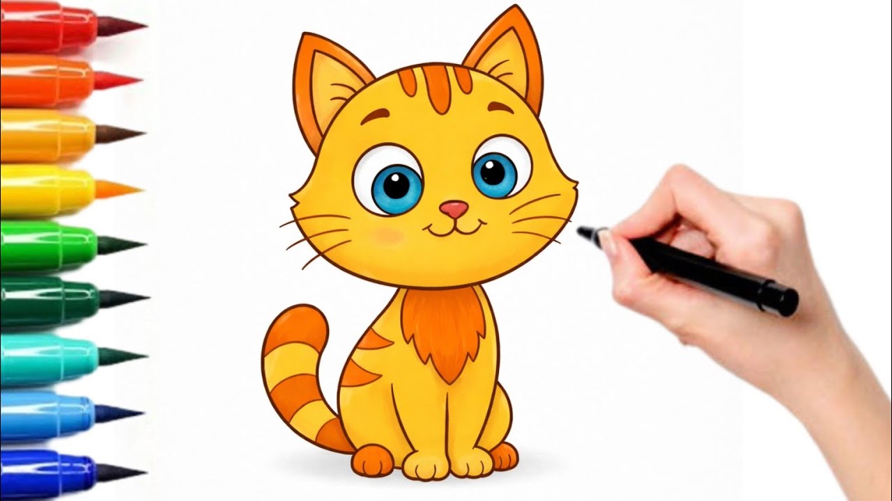 How To Draw A Cute Cat | Easy Step By Step Cat Drawing | Art With Taiba ...