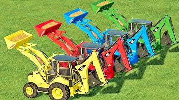 LOADER OF COLORS ! TRANSPORTING & STRAW LOADING with CAT BACKHOE LOADERS ! Farming Simulator 22