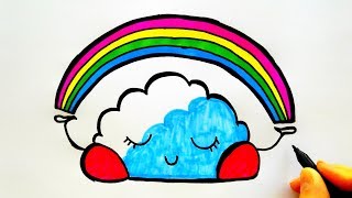 Sevimli Bulut Ve Gökkuşağı Çizimi - How To Draw A Cute Rainbow Cloud