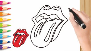 how to draw rolling stones logo step by step