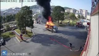 Quick-thinking driver races burning truck to fire station