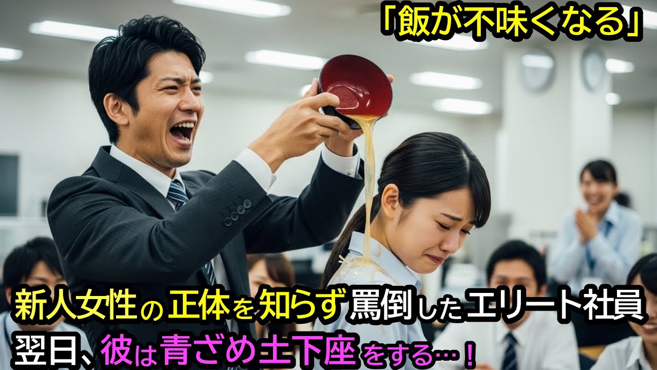 「飯が不味くなる」新人社員の正体を知らずに罵倒したエリート社員。翌日、彼は青ざめ土下座をする…