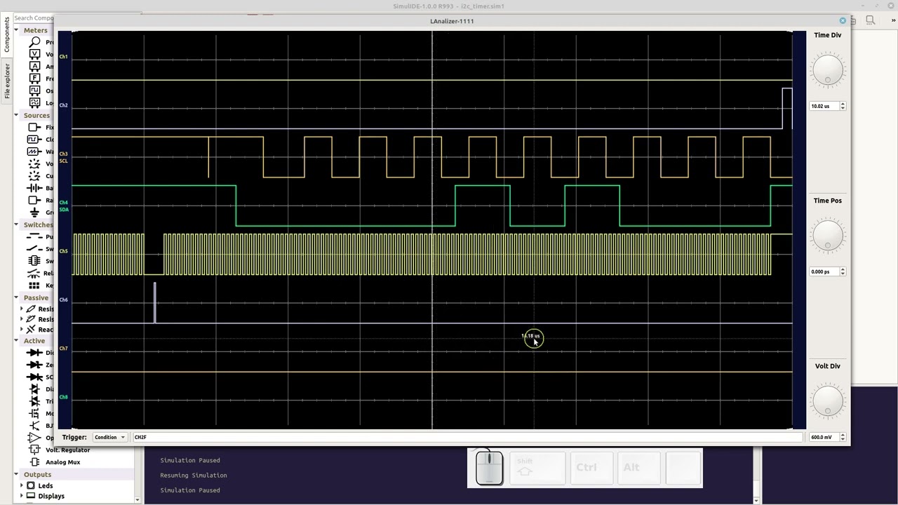 Logic Analizer: set Time origin SimulIDE 1.0.0.