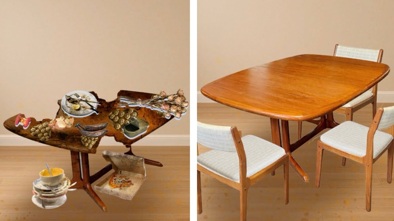 Extremely Dirty Dining Table Restored to Like New Satisfying Before & After