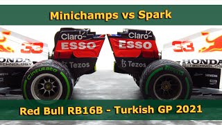 Minichamps vs Spark - Max Verstappen World Champion Red Bull Honda RB16B Turkish GP 2021