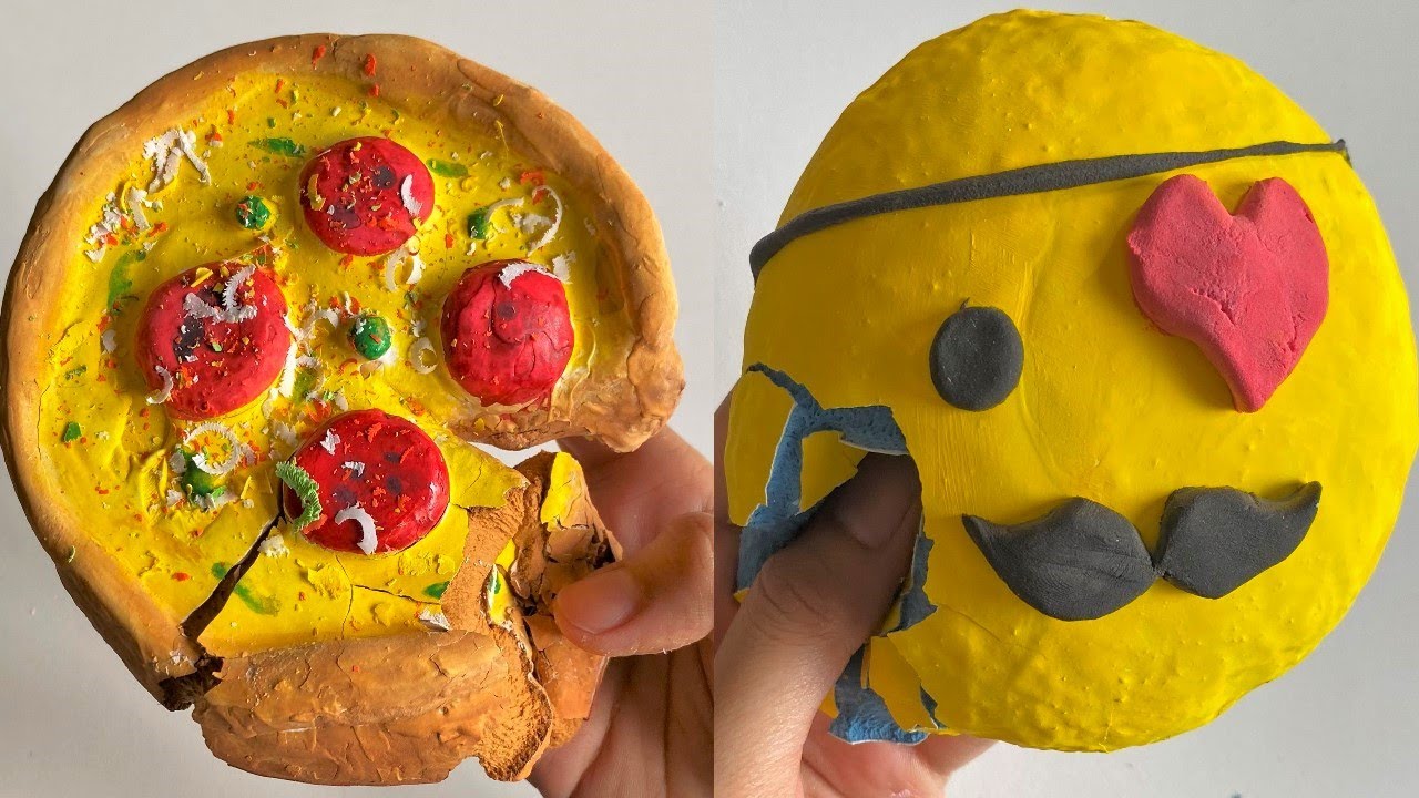 EXTREME Pizza & Emoji Clay Cracking ASMR 🍕😵 | Ultra Satisfying Crunch