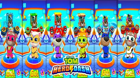 talking tom hero dash - all heroes colour full suit - saving all heroes world gameplay (android ios)