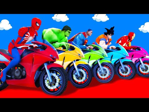 الأبطال الخارقين على القضبان دوامة قمع جسر 🏍️🐱‍SPIDER MAN!on Motorcycle in Spiral Bridge Stunt Rid