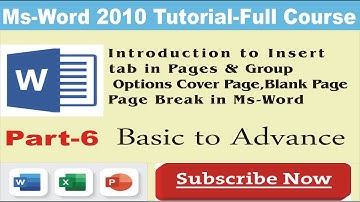 Insert Tab: Pages Group| Cover Page|Blank Page |Page Break in MS Word               Gulji Seendhal |
