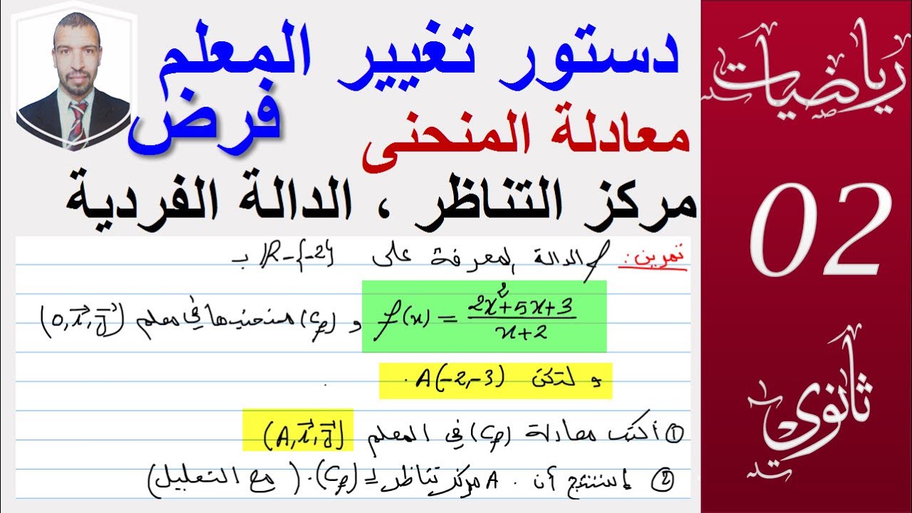 مركز التناظر ، دستور تغيير المعلم ( سنة 2 ثانوي ( علوم ، تقني ، رياضيات  ) تمرين خاص  بالفرض