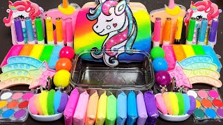 Asmr Unicorn Rainbow Slime Mixing Makeup,Parts, Glitter Into Slime!#Asmr#Satisfying#Slime