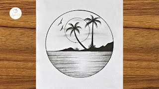 Easy Circle Drawing || Beautiful Scenery Drawing || Pencil Drawing In Circle Step By Step