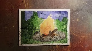 campfire tea pot gouache speedpaint