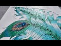 96 next level mixed media art peacock feathers    unique art tutorial on canvas