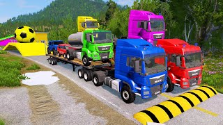 Double Flatbed Trailer Truck Vs Speedbumps Train Vs Cars Tractor Beamng.drive 14