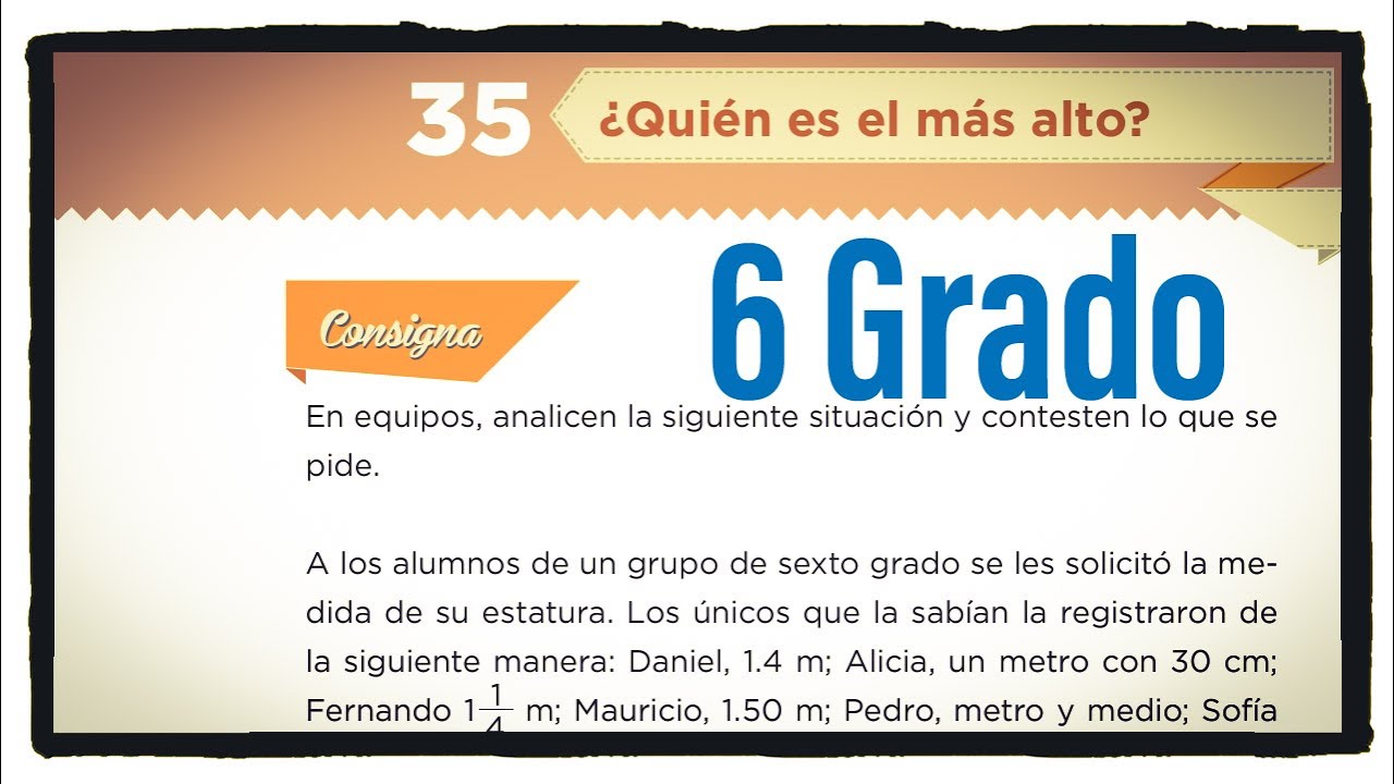 Desafío 35 sexto grado ¿Quién es el más alto? página 72 del libro de