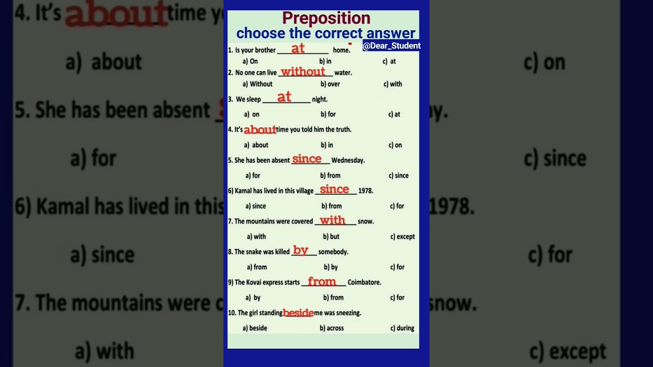 Choose The Correct Answer Preposition Spoken English Practice Speaking