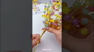 How to Make Crystal Bead Flowers 🌸 | Easy Wire Art Flower Bouquet | Room Decor Ideas #Shorts