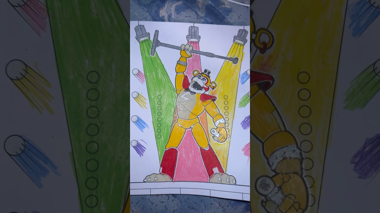 FNaF GLOW IN THE DARK Coloring Book PAGE 3! GLAMROCK FREDDY Art Drawing DIY 
