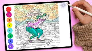 Fantasy. A Hare Who Enjoys Skateboarding. Coloring Page By Numbers