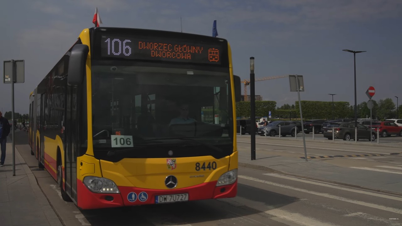 Poland, Wrocław, bus 106 ride from Airport to Strzegomska