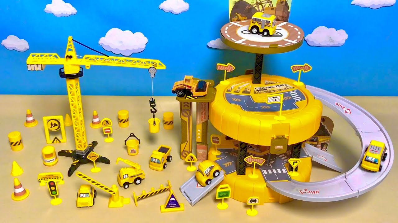 Mini Construction Cars & Tire Railcar Engineering Track | Satisfying Toy Assembly