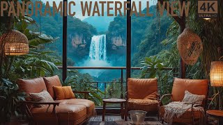 Boho Lounge with Panoramic Waterfall View | 4K Nature Sounds & Relaxing Music screenshot 5