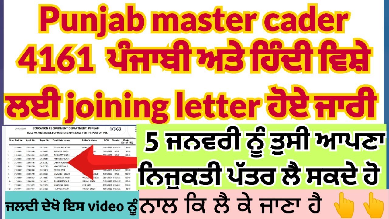Punjab master cader 4161 appointment letter | master cader 4161 new update 2023