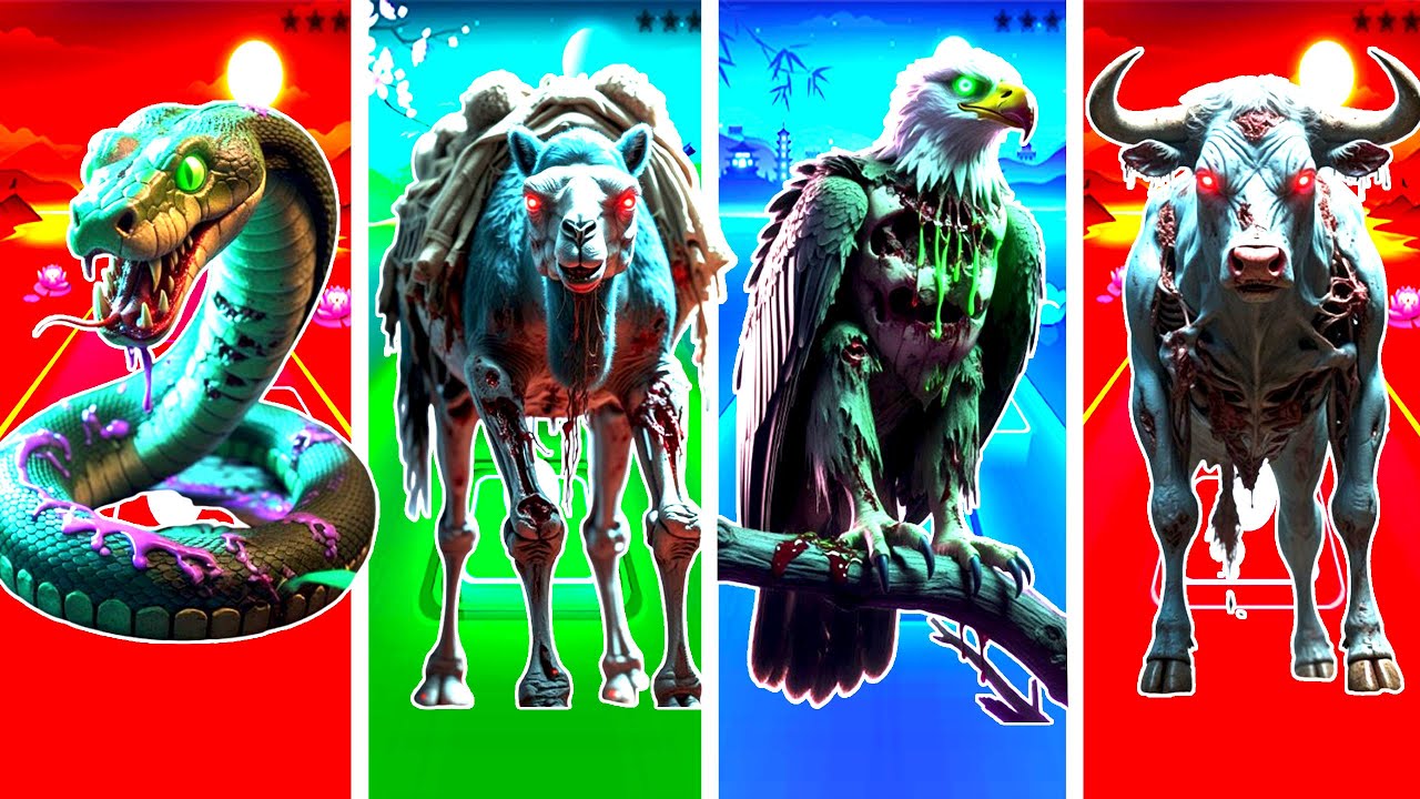 🧟‍♂️ Zombie Snake 🐍 🆚 Zombie Camel 🐫 🆚 Zombie Eagle 🦅 🆚 Zombie Bull 🐂  Tiles Hop Animals