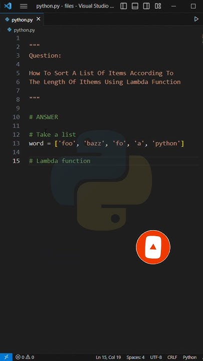 Sort a List | Lambda Function | Python Program | #coding #shorts # ...